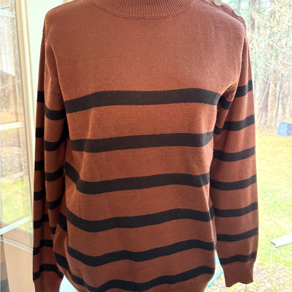 Kirundo Women’s Crewneck Sweater in Rust Brown with Black Stripes